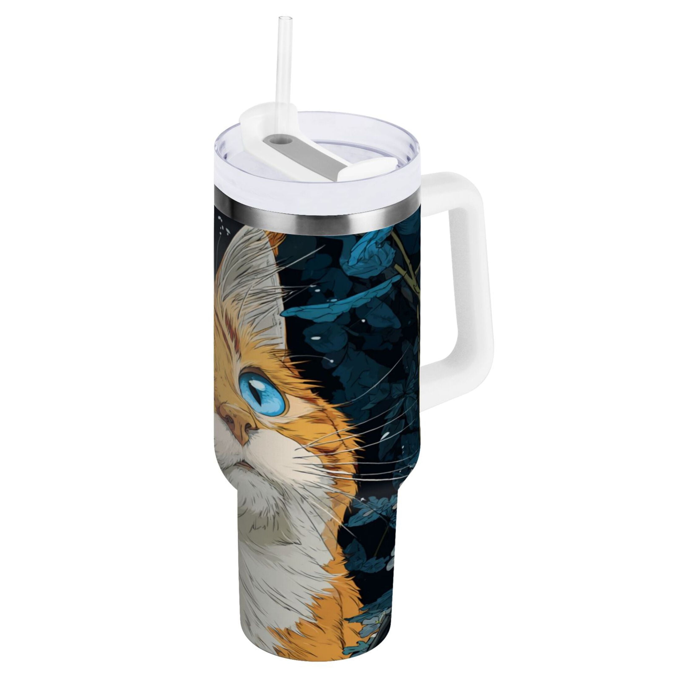 30 oz Insulated Stainless Steel Tumbler Double Wall Stainless Steel Tumbler with 2-Way Drinking Orange Cat with Blue Eyes - Choice 758