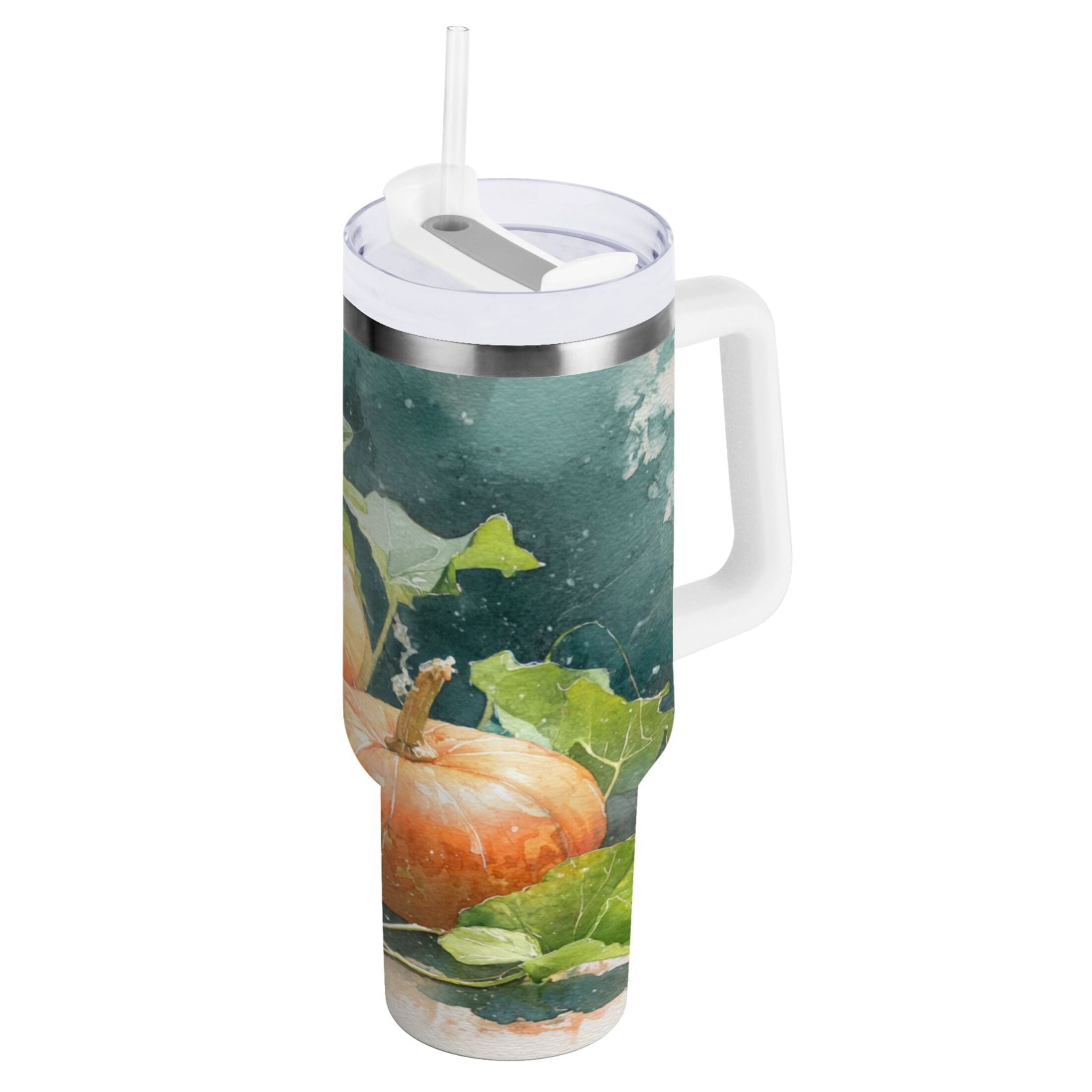 40 oz Insulated Stainless Steel Tumbler Double Wall Stainless Steel Tumbler with 2-Way Drinking Orange and White Pumpkins - Choice 692