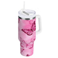 40 oz Insulated Stainless Steel Tumbler Double Wall Stainless Steel Tumbler with 2-Way Drinking Pink Butterfly Pattern - Choice 429