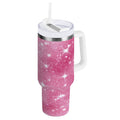 40 oz Insulated Stainless Steel Tumbler Double Wall Stainless Steel Tumbler with 2-Way Drinking Pink Glitter Background - Choice 576