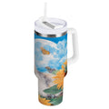 40 oz Insulated Stainless Steel Tumbler Double Wall Stainless Steel Tumbler with 2-Way Drinking Playful Cat Lying Sunflowers - Choice 895