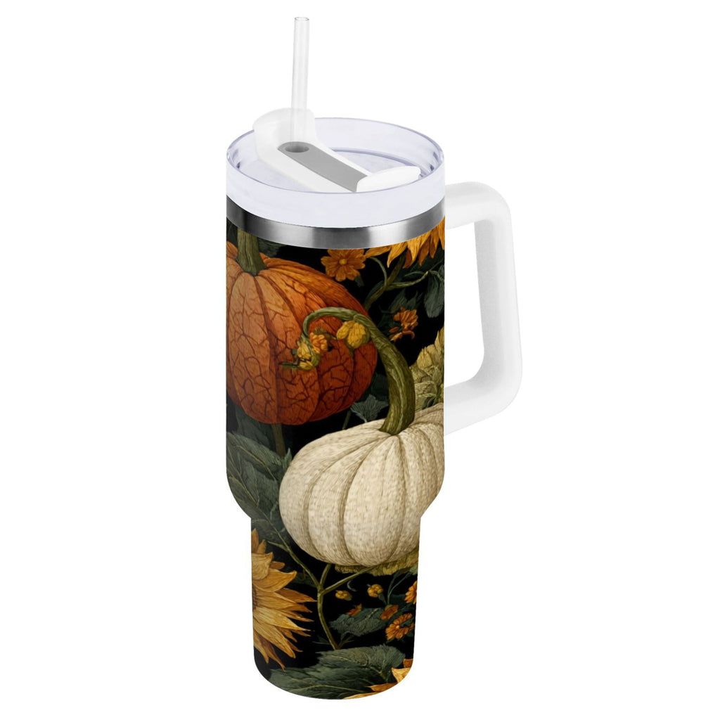 40 oz Insulated Stainless Steel Tumbler Double Wall Stainless Steel Tumbler with 2-Way Drinking Pumpkins and Sunflowers Pattern - Choice 480