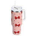 40 oz Insulated Stainless Steel Tumbler Double Wall Stainless Steel Tumbler with 2-Way Drinking Red Bows and Polka Dots - Choice 560