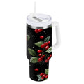 40 oz Insulated Stainless Steel Tumbler Double Wall Stainless Steel Tumbler with 2-Way Drinking Red Holly Berries Pattern - Choice 512