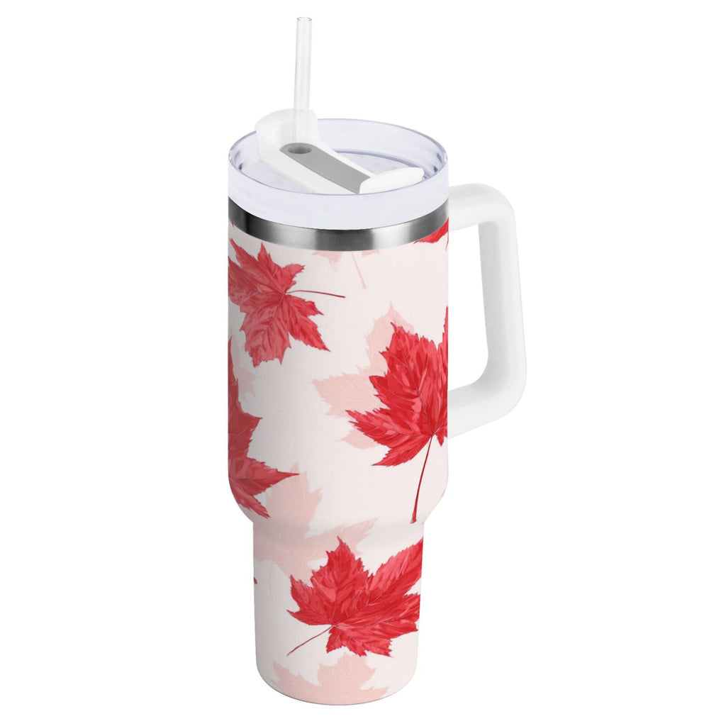 40 oz Insulated Stainless Steel Tumbler Double Wall Stainless Steel Tumbler with 2-Way Drinking Red Maple Leaves Pattern - Choice 446