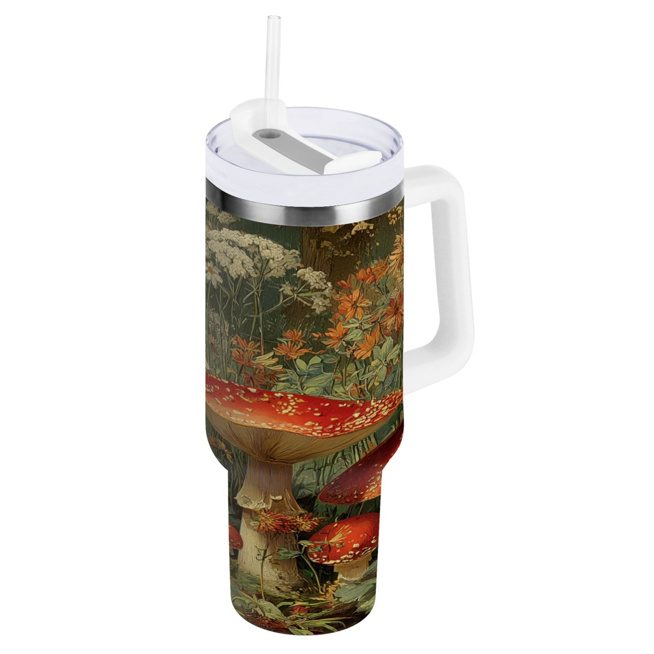 40 oz Insulated Stainless Steel Tumbler Double Wall Stainless Steel Tumbler with 2-Way Drinking Red Mushrooms - Choice 383
