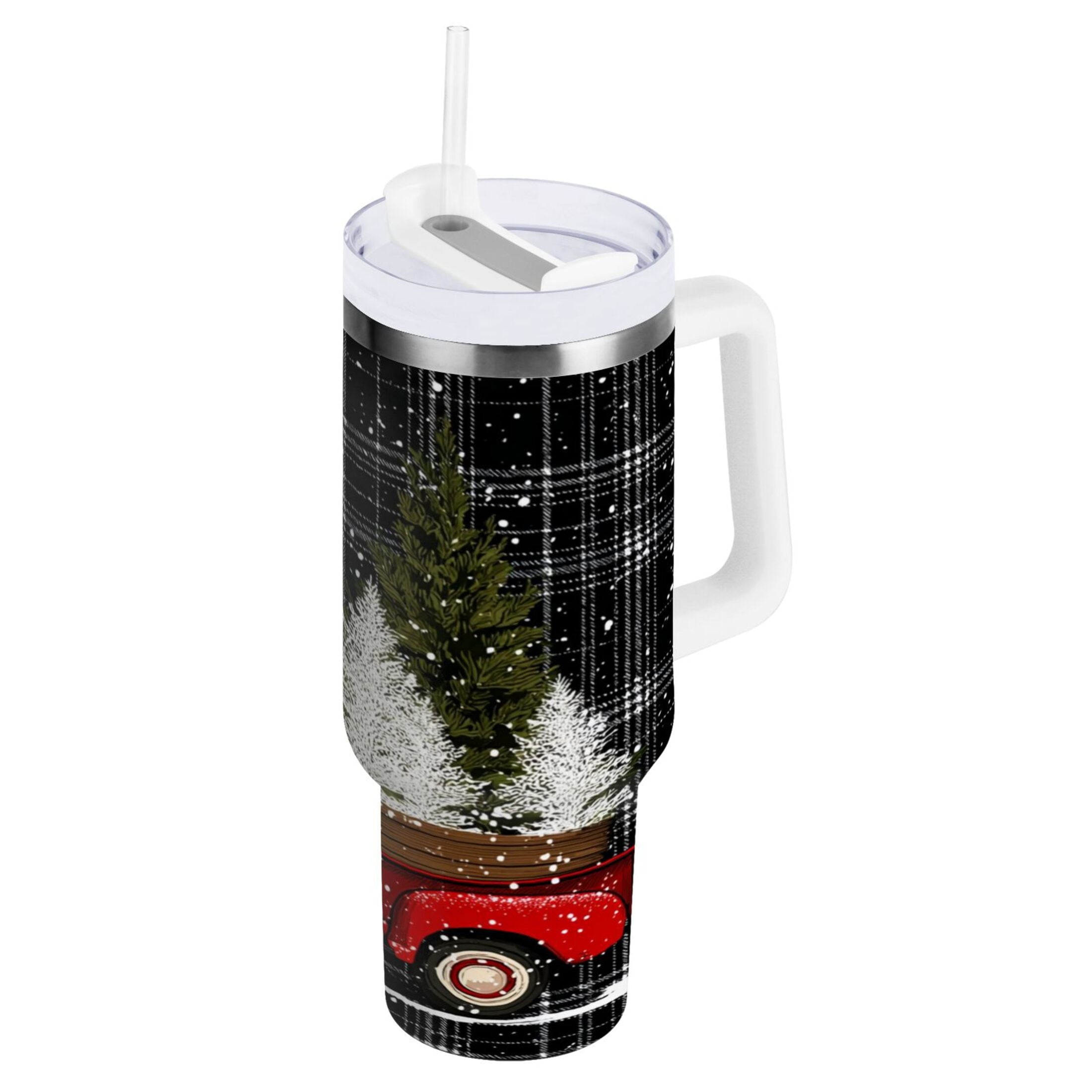 40 oz Insulated Stainless Steel Tumbler Double Wall Stainless Steel Tumbler with 2-Way Drinking Red Truck with Christmas Tree - Choice 687