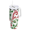 40 oz Insulated Stainless Steel Tumbler Double Wall Stainless Steel Tumbler with 2-Way Drinking Red and Green Candy-cane - Choice 817