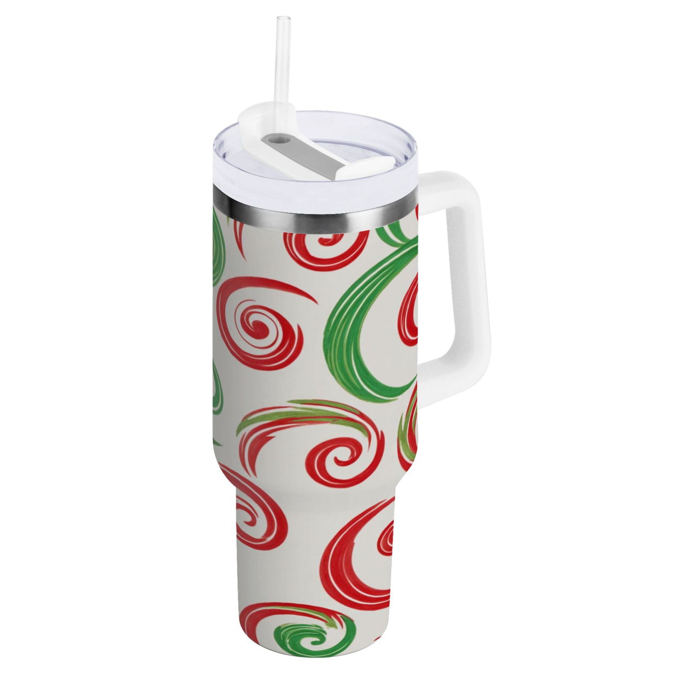 40 oz Insulated Stainless Steel Tumbler Double Wall Stainless Steel Tumbler with 2-Way Drinking Red and Green Swirls - Choice 846