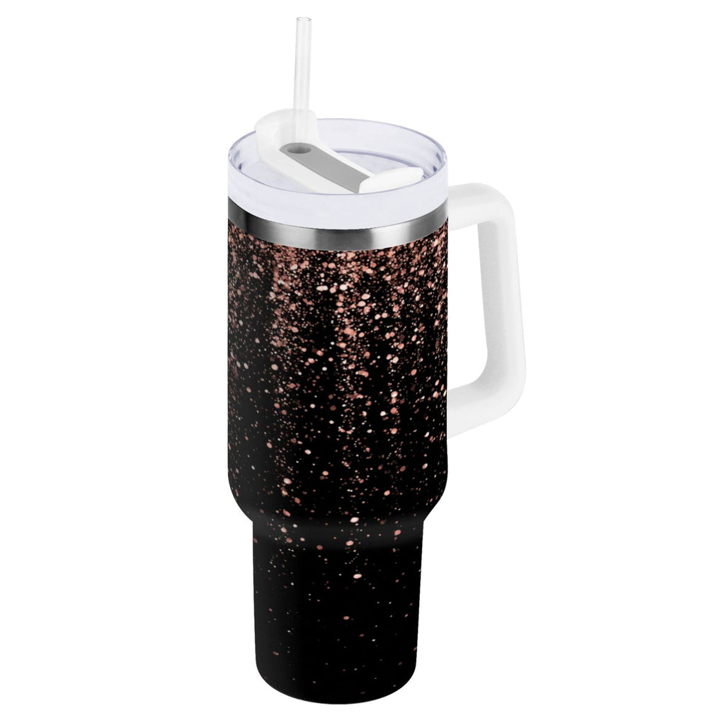 40 oz Insulated Stainless Steel Tumbler Double Wall Stainless Steel Tumbler with 2-Way Drinking Rose Gold Glitter - Choice 608