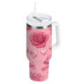 40 oz Insulated Stainless Steel Tumbler Double Wall Stainless Steel Tumbler with 2-Way Drinking Roses and Bows Pattern - Choice 865