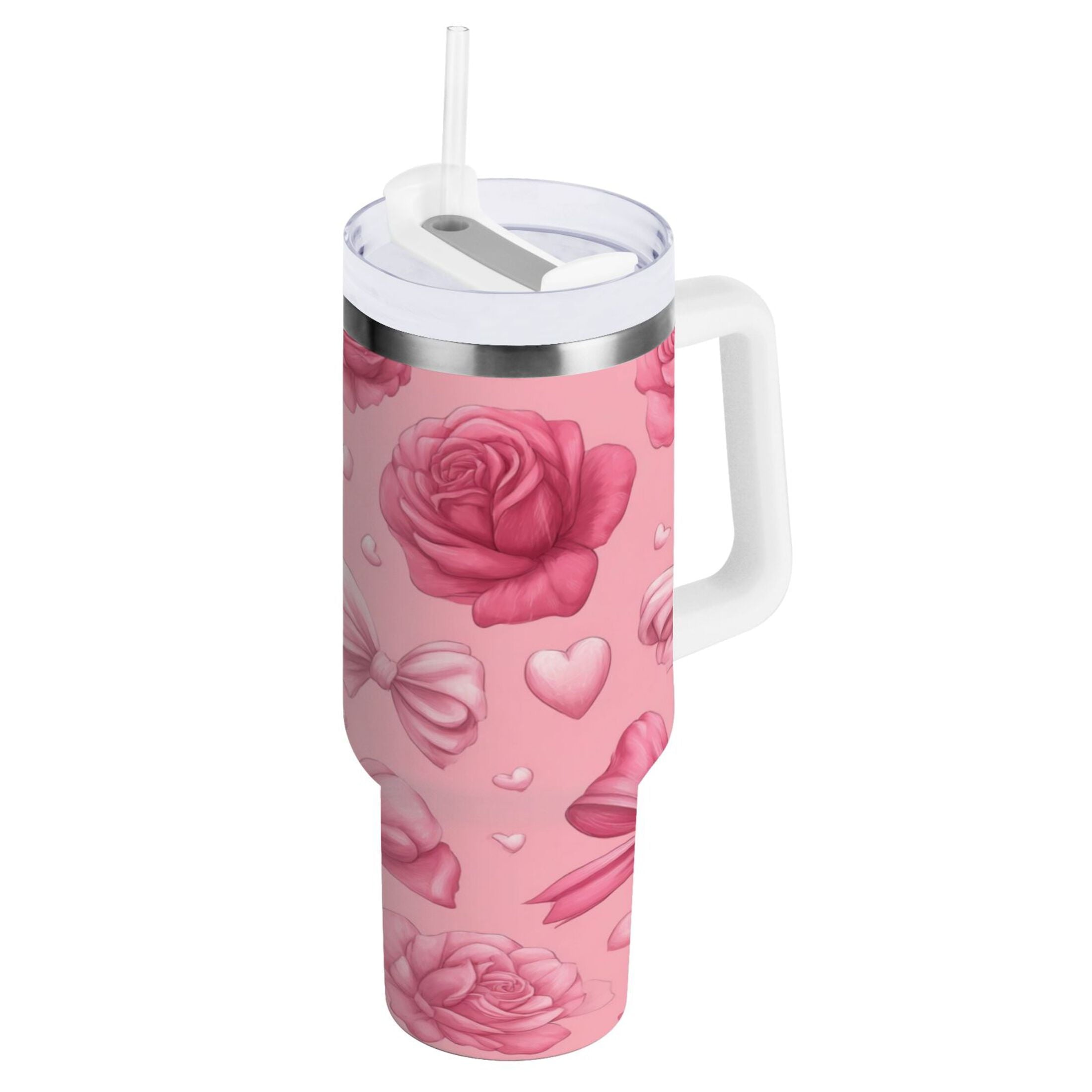 40 oz Insulated Stainless Steel Tumbler Double Wall Stainless Steel Tumbler with 2-Way Drinking Roses and Bows Pattern - Choice 865