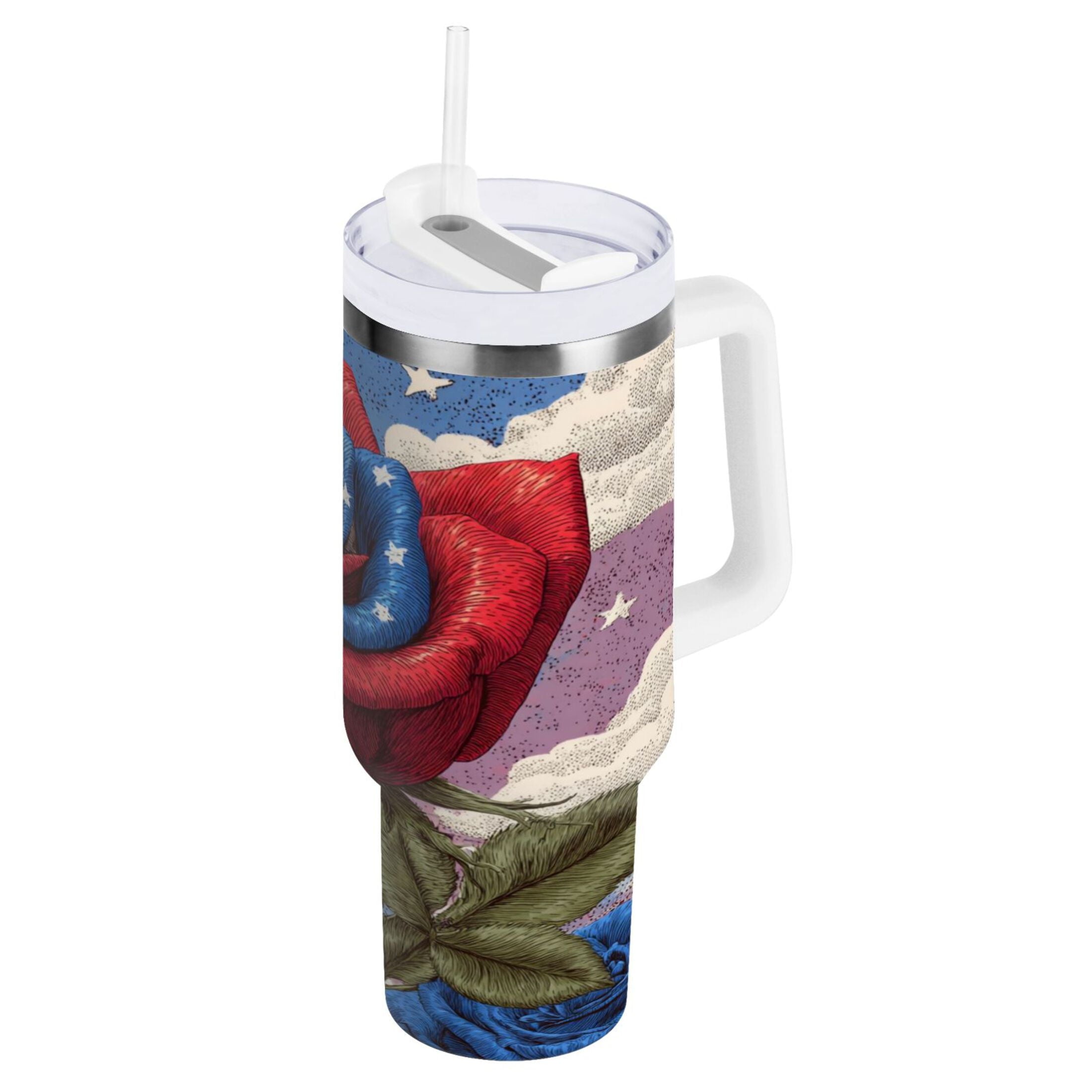 40 oz Insulated Stainless Steel Tumbler Double Wall Stainless Steel Tumbler with 2-Way Drinking Roses and Clouds - Choice 137