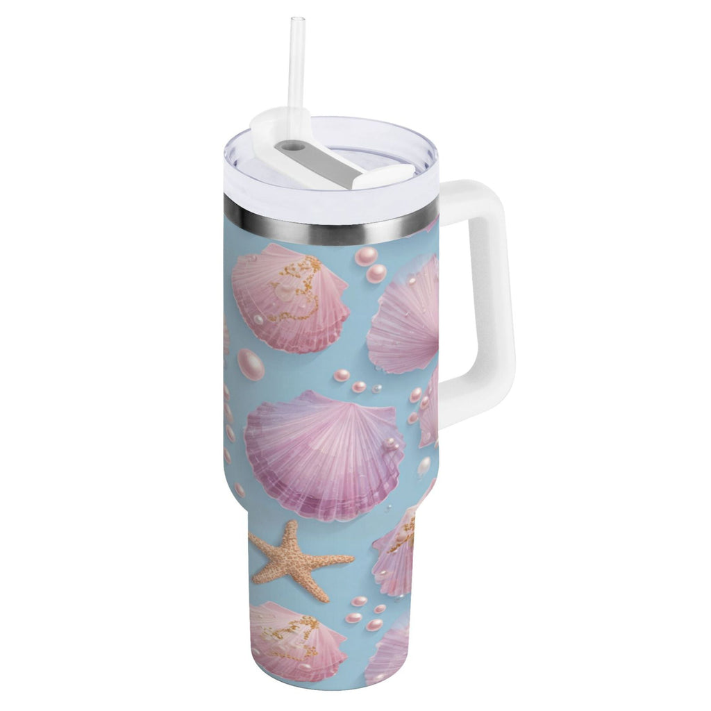 40 oz Insulated Stainless Steel Tumbler Double Wall Stainless Steel Tumbler with 2-Way Drinking Seashells and Pearls Pattern - Choice 178