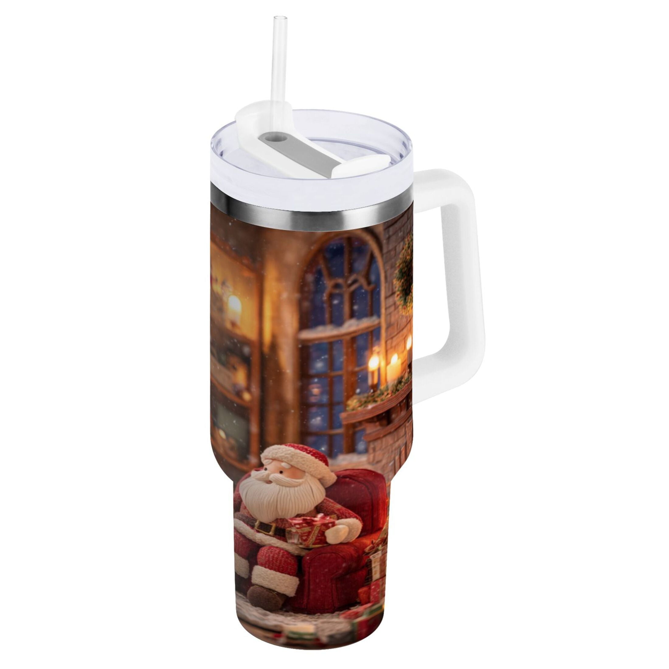 40 oz Insulated Stainless Steel Tumbler Double Wall Stainless Steel Tumbler with 2-Way Drinking Sitting Santa Claus - Choice 455