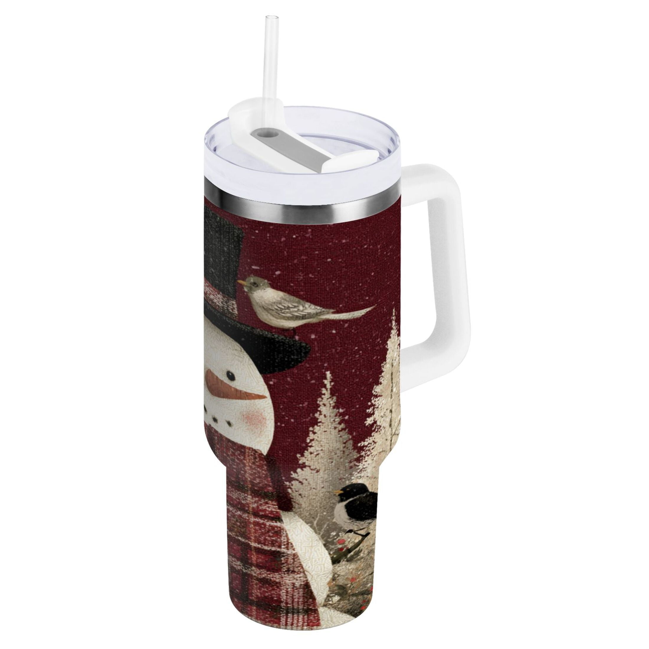 30 oz Insulated Stainless Steel Tumbler Double Wall Stainless Steel Tumbler with 2-Way Drinking Snowman and Birds - Choice 911