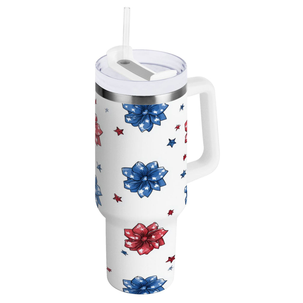40 oz Insulated Stainless Steel Tumbler Double Wall Stainless Steel Tumbler with 2-Way Drinking Stars and Stripes Puttern Flower - Choice 209