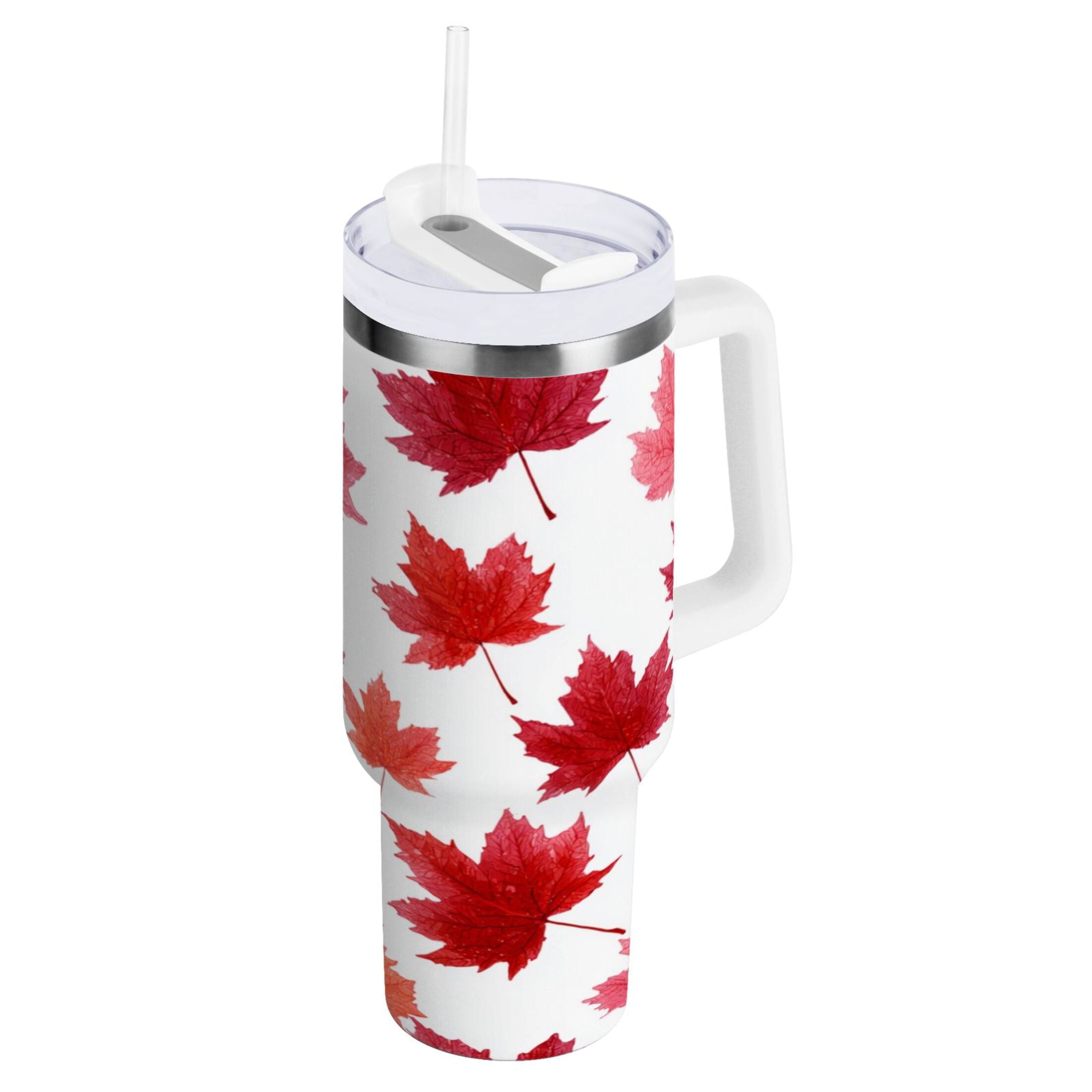 30 oz Insulated Stainless Steel Tumbler Double Wall Stainless Steel Tumbler with 2-Way Drinking Vibrant Red Maple Leaves - Choice 202