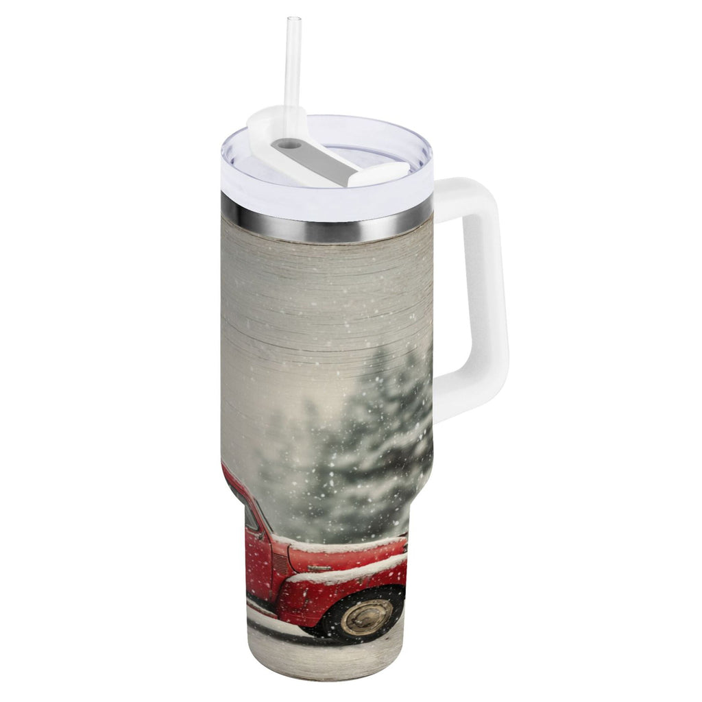 40 oz Insulated Stainless Steel Tumbler Double Wall Stainless Steel Tumbler with 2-Way Drinking Vintage Red Truck - Choice 753