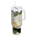 40 oz Insulated Stainless Steel Tumbler Double Wall Stainless Steel Tumbler with 2-Way Drinking Vintage White Camellias - Choice 737