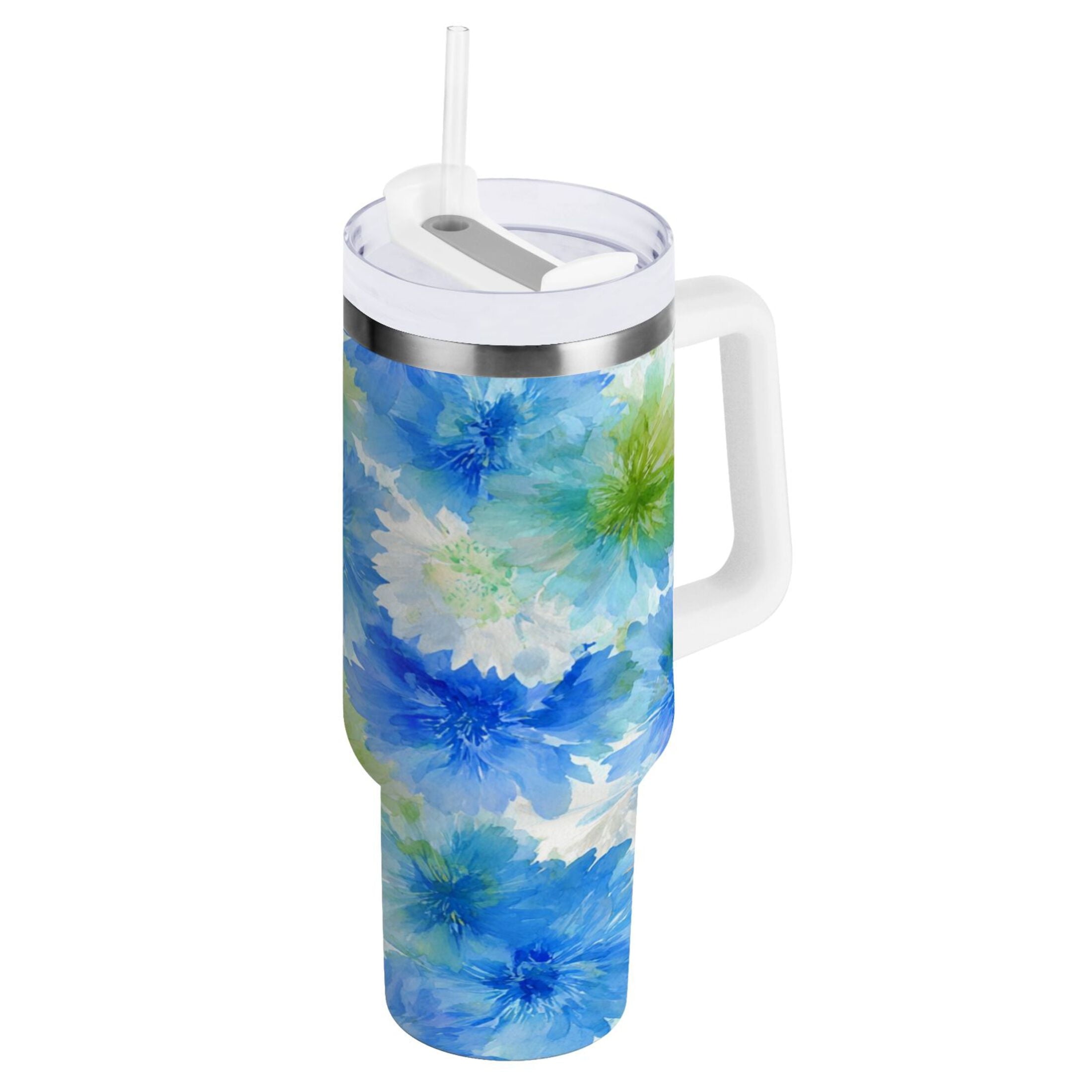 40 oz Insulated Stainless Steel Tumbler Double Wall Stainless Steel Tumbler with 2-Way Drinking Watercolor Blue Cornflowers - Choice 581