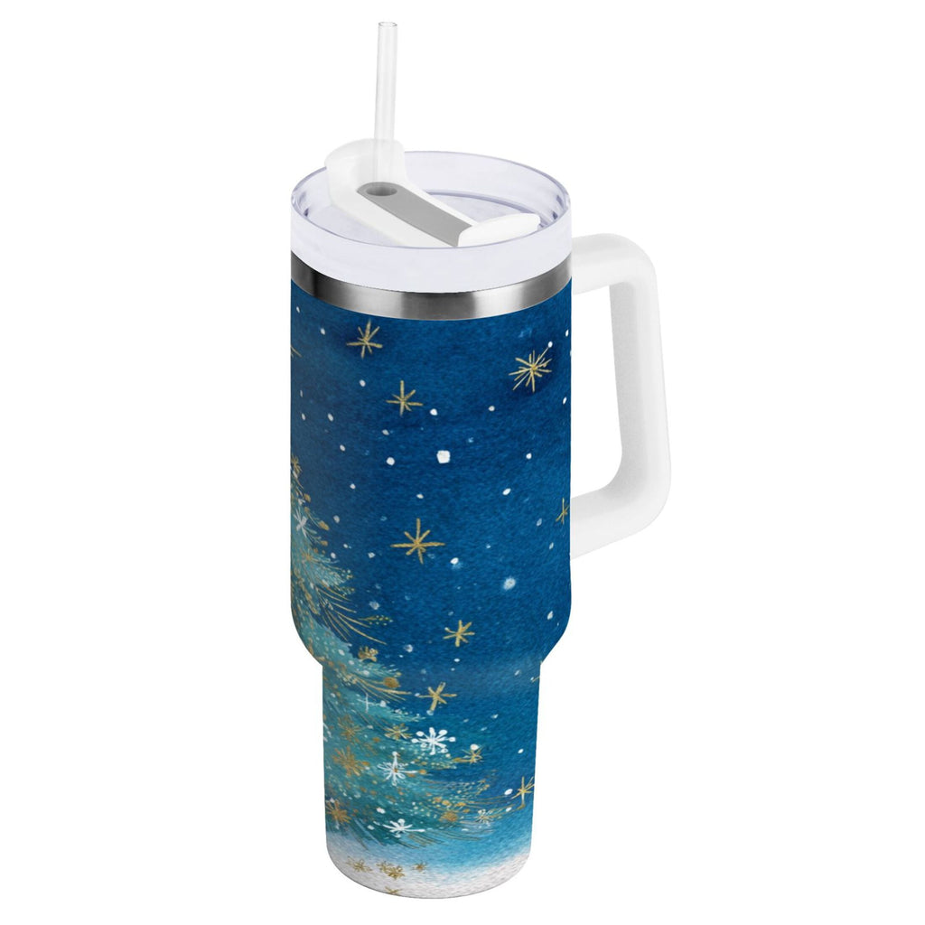 40 oz Insulated Stainless Steel Tumbler Double Wall Stainless Steel Tumbler with 2-Way Drinking Watercolor Christmas Tree - Choice 733