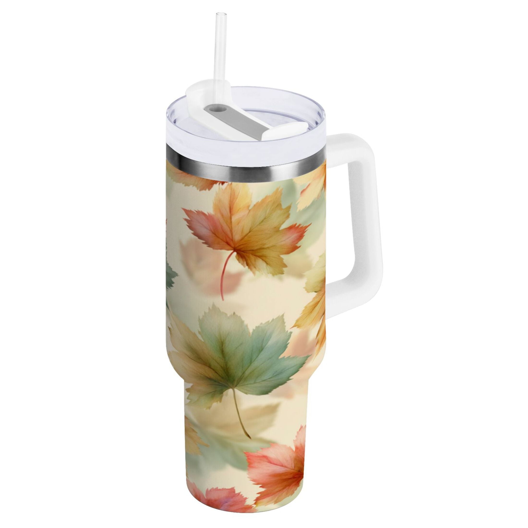 40 oz Insulated Stainless Steel Tumbler Double Wall Stainless Steel Tumbler with 2-Way Drinking Watercolor Maple Leaves Pattern - Choice 666