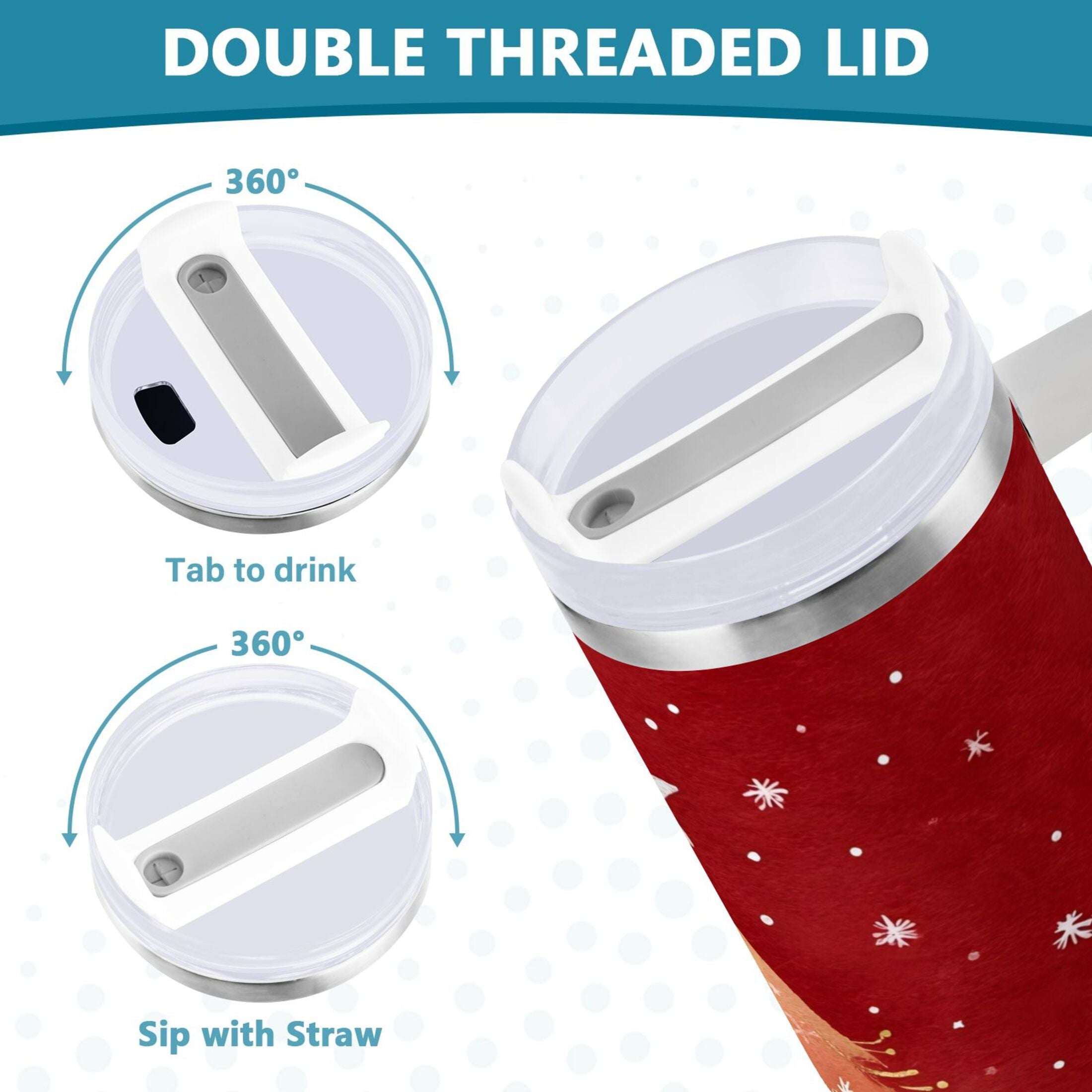 40 oz Insulated Stainless Steel Tumbler Double Wall Stainless Steel Tumbler with 2-Way Drinking Red Christmas Tree - Choice 934