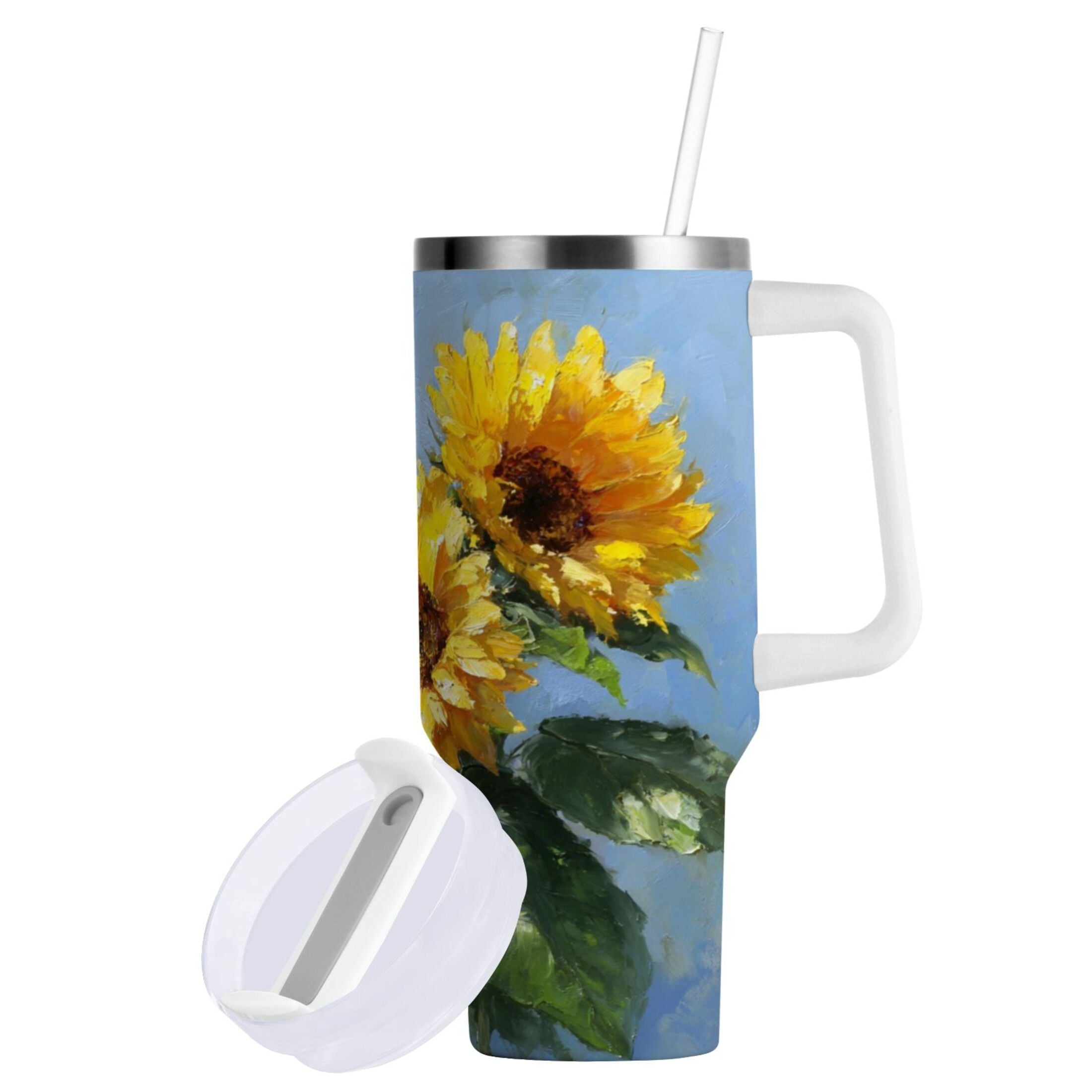 40 oz Insulated Stainless Steel Tumbler Double Wall Stainless Steel Tumbler with 2-Way Drinking Sunflowers Painting - Choice 390