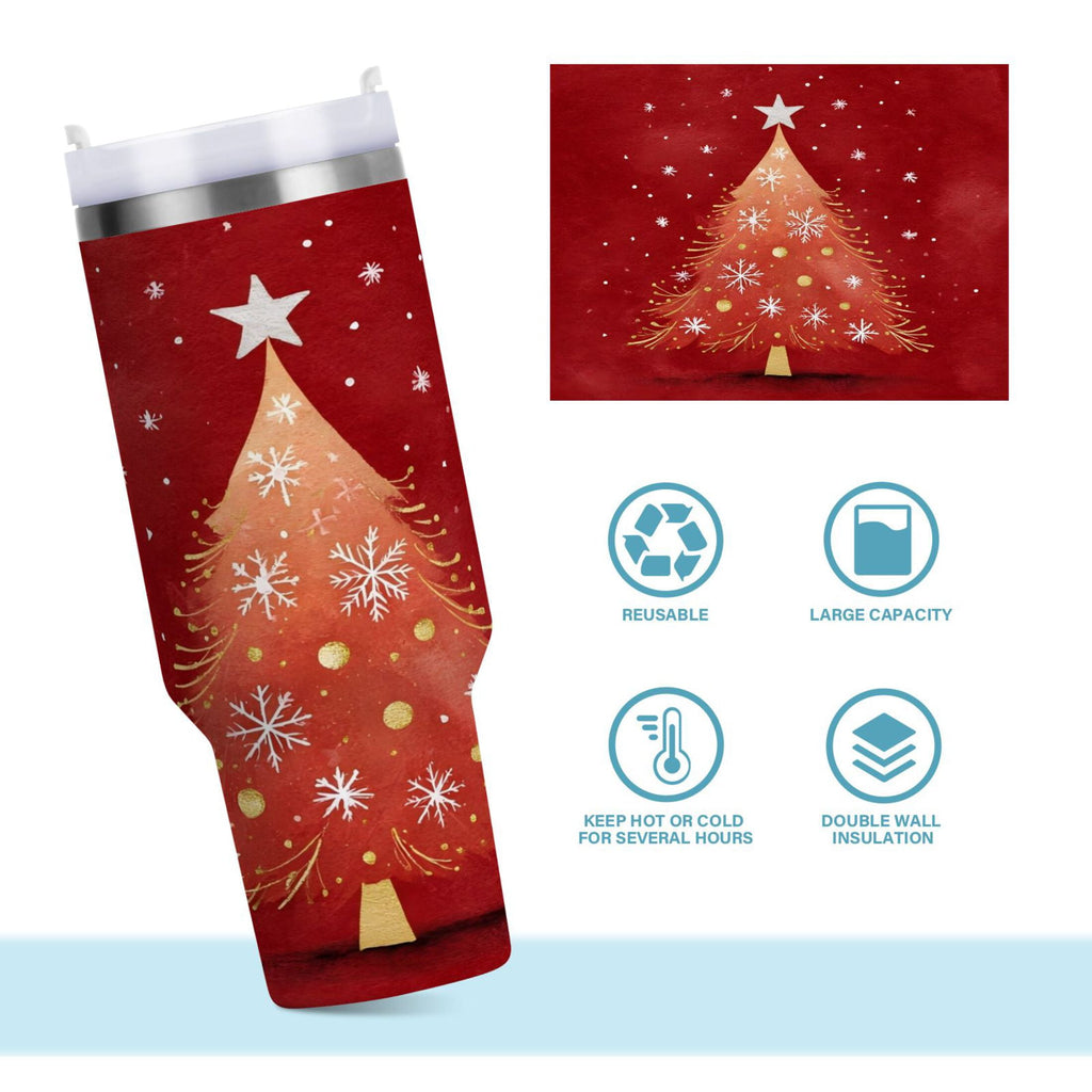 40 oz Insulated Stainless Steel Tumbler Double Wall Stainless Steel Tumbler with 2-Way Drinking Red Christmas Tree - Choice 934