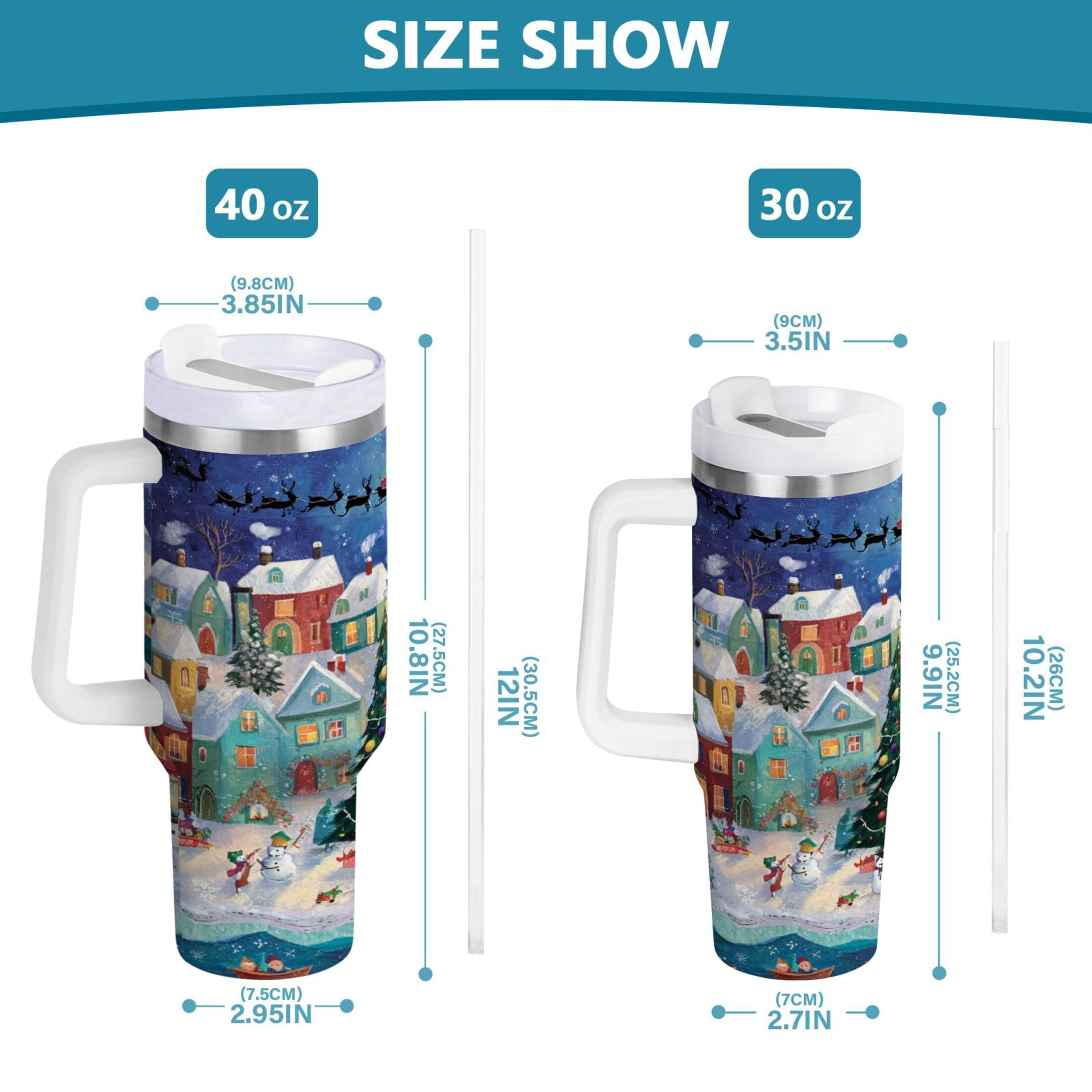 30 oz Insulated Stainless Steel Tumbler Double Wall Stainless Steel Tumbler with 2-Way Drinking Charming Christmas Scene - Choice 824