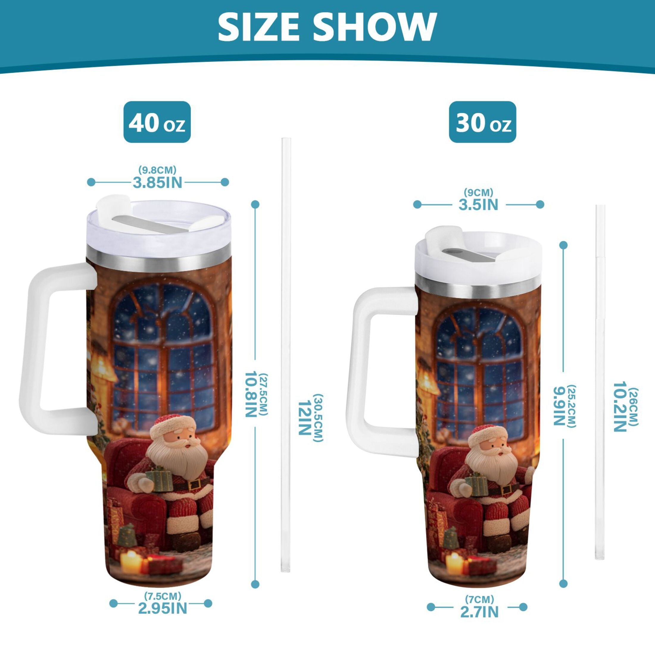 40 oz Insulated Stainless Steel Tumbler Double Wall Stainless Steel Tumbler with 2-Way Drinking Sitting Santa Claus - Choice 455