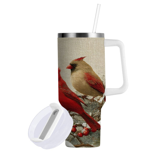 30 oz Insulated Stainless Steel Tumbler Double Wall Stainless Steel Tumbler with 2-Way Drinking Bird and Snow-covered Trees - Choice 144