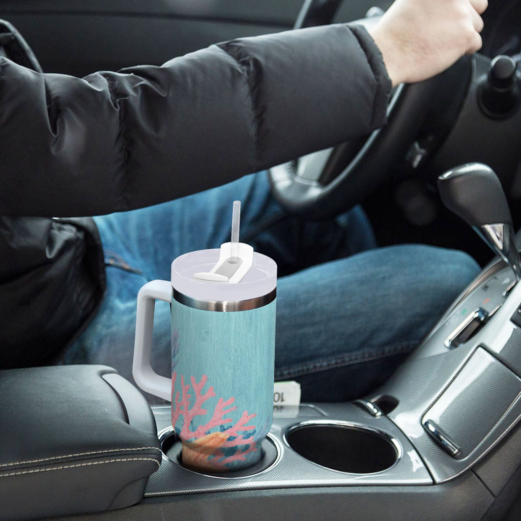 40 oz Insulated Stainless Steel Tumbler Double Wall Stainless Steel Tumbler with 2-Way Drinking Colorful Starfish and Seashells - Choice 221