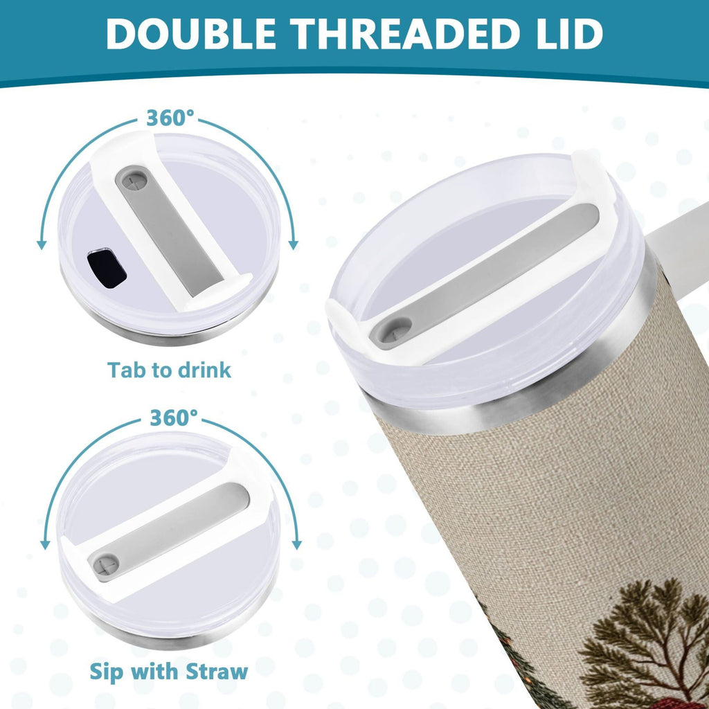 30 oz Insulated Stainless Steel Tumbler Double Wall Stainless Steel Tumbler with 2-Way Drinking Snowmen and Deer in The Forest - Choice 201