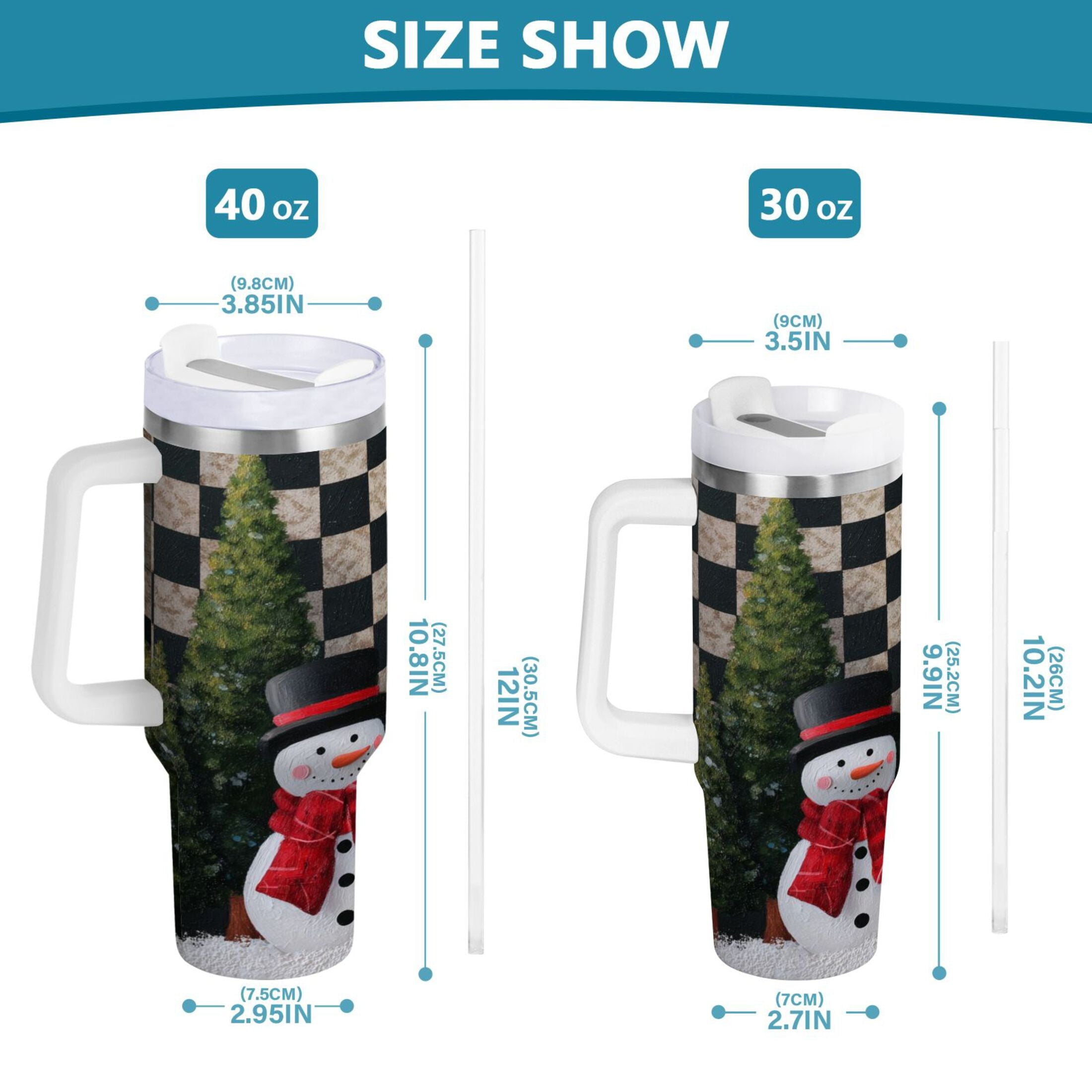 30 oz Insulated Stainless Steel Tumbler Double Wall Stainless Steel Tumbler with 2-Way Drinking Two Snowmen Pattern - Choice 800