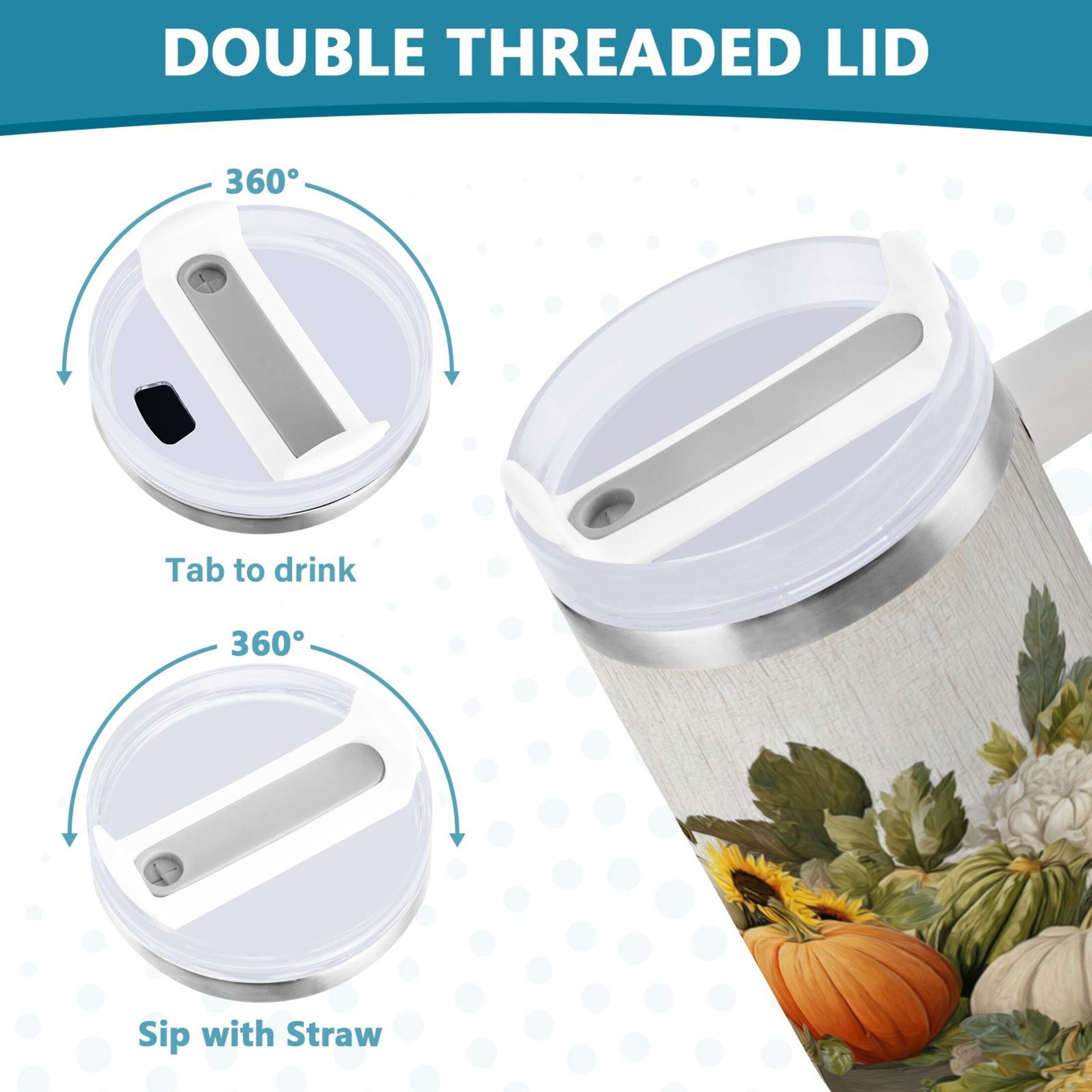 40 oz Insulated Stainless Steel Tumbler Double Wall Stainless Steel Tumbler with 2-Way Drinking Truck Full Of Pumpkins - Choice 682