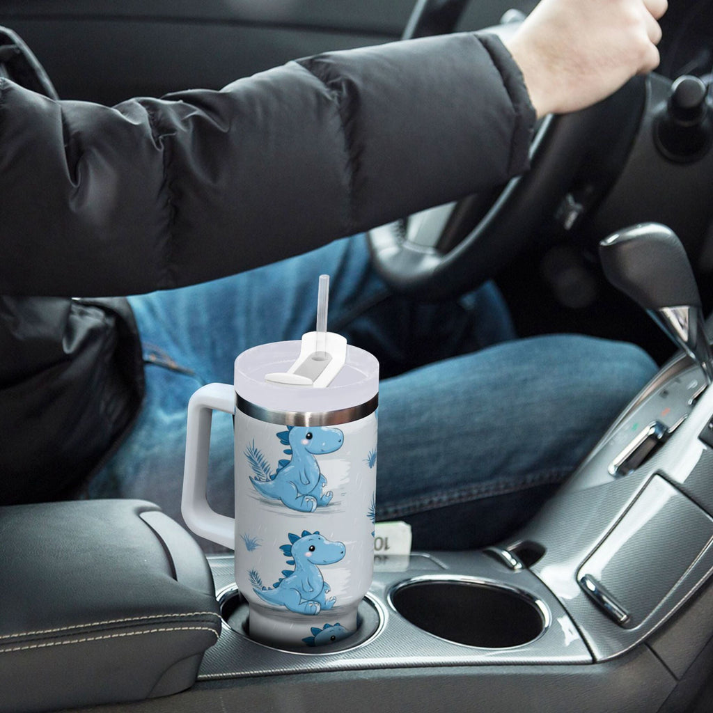 30 oz Insulated Stainless Steel Tumbler Double Wall Stainless Steel Tumbler with 2-Way Drinking Cartoon Blue Dinosaurs - Choice 815