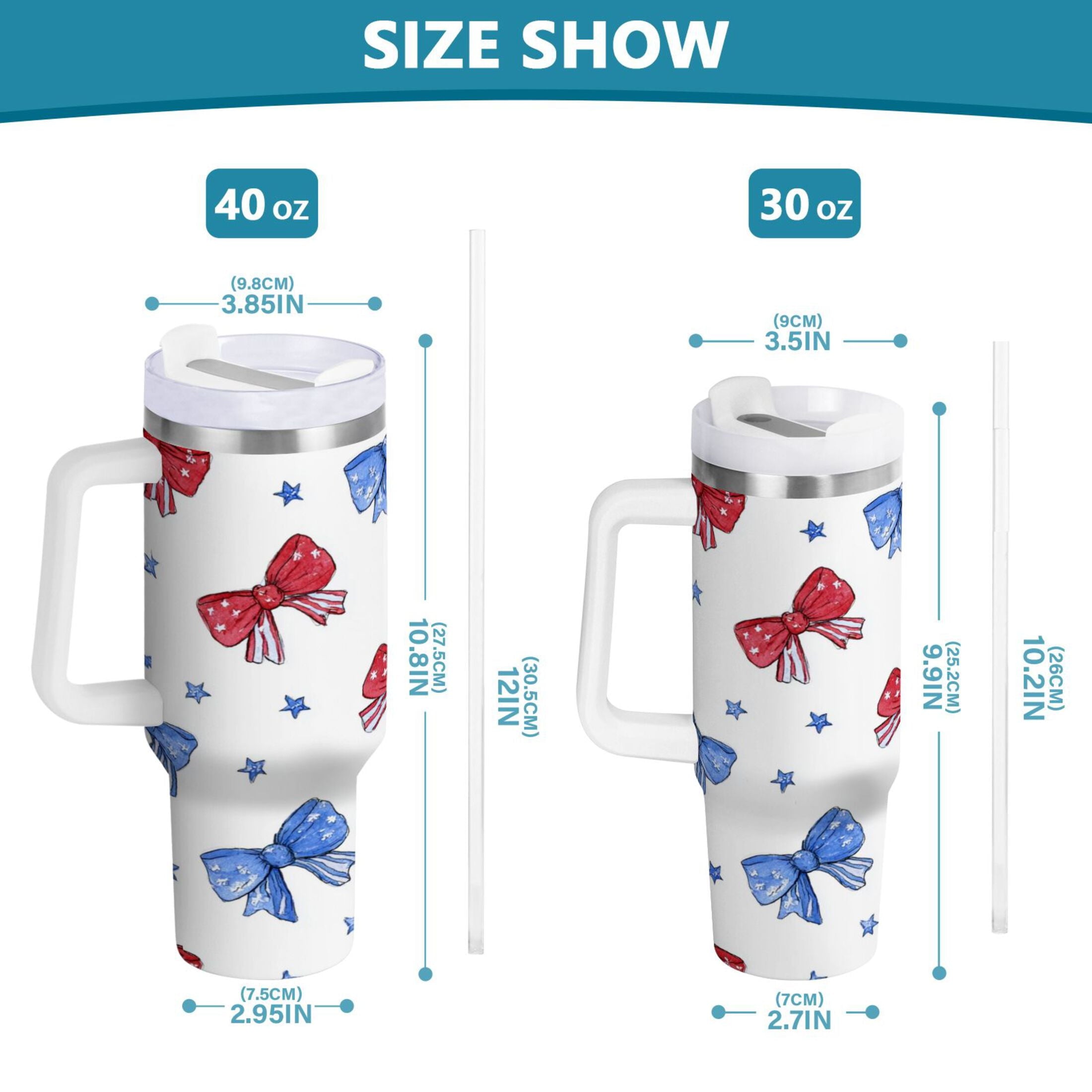 40 oz Insulated Stainless Steel Tumbler Double Wall Stainless Steel Tumbler with 2-Way Drinking Hand-drawn Bows - Choice 249