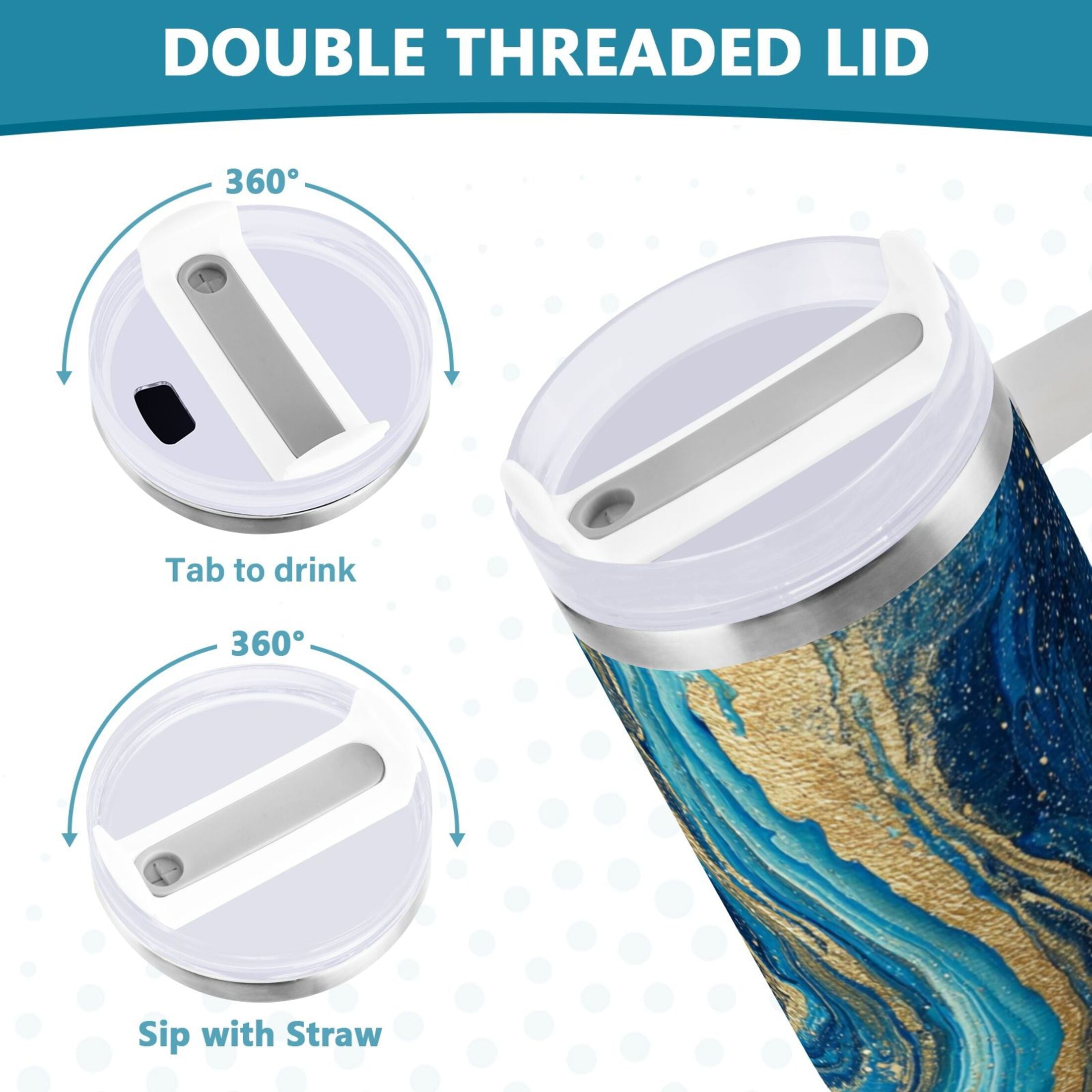 30 oz Insulated Stainless Steel Tumbler Double Wall Stainless Steel Tumbler with 2-Way Drinking Blue and Gold Ocean - Choice 458