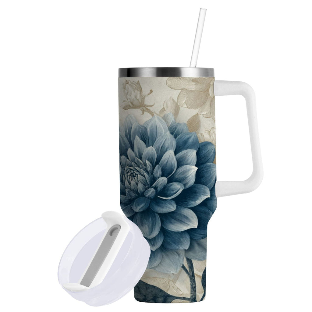 40 oz Insulated Stainless Steel Tumbler Double Wall Stainless Steel Tumbler with 2-Way Drinking Blue Flower with Butterflies - Choice 343