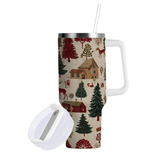 30 oz Insulated Stainless Steel Tumbler Double Wall Stainless Steel Tumbler with 2-Way Drinking Christmas Trees Deer and Houses - Choice 652