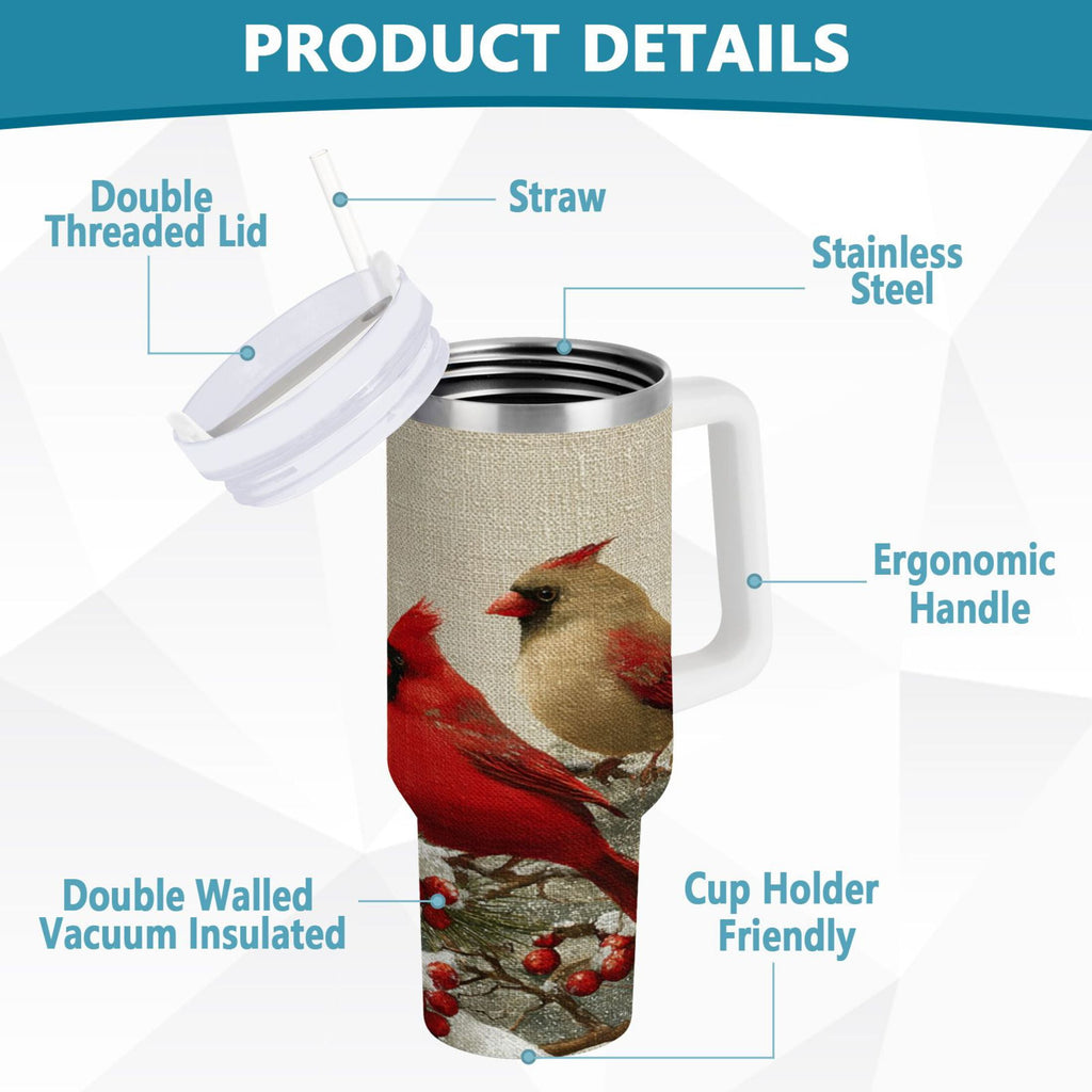 30 oz Insulated Stainless Steel Tumbler Double Wall Stainless Steel Tumbler with 2-Way Drinking Bird and Snow-covered Trees - Choice 144