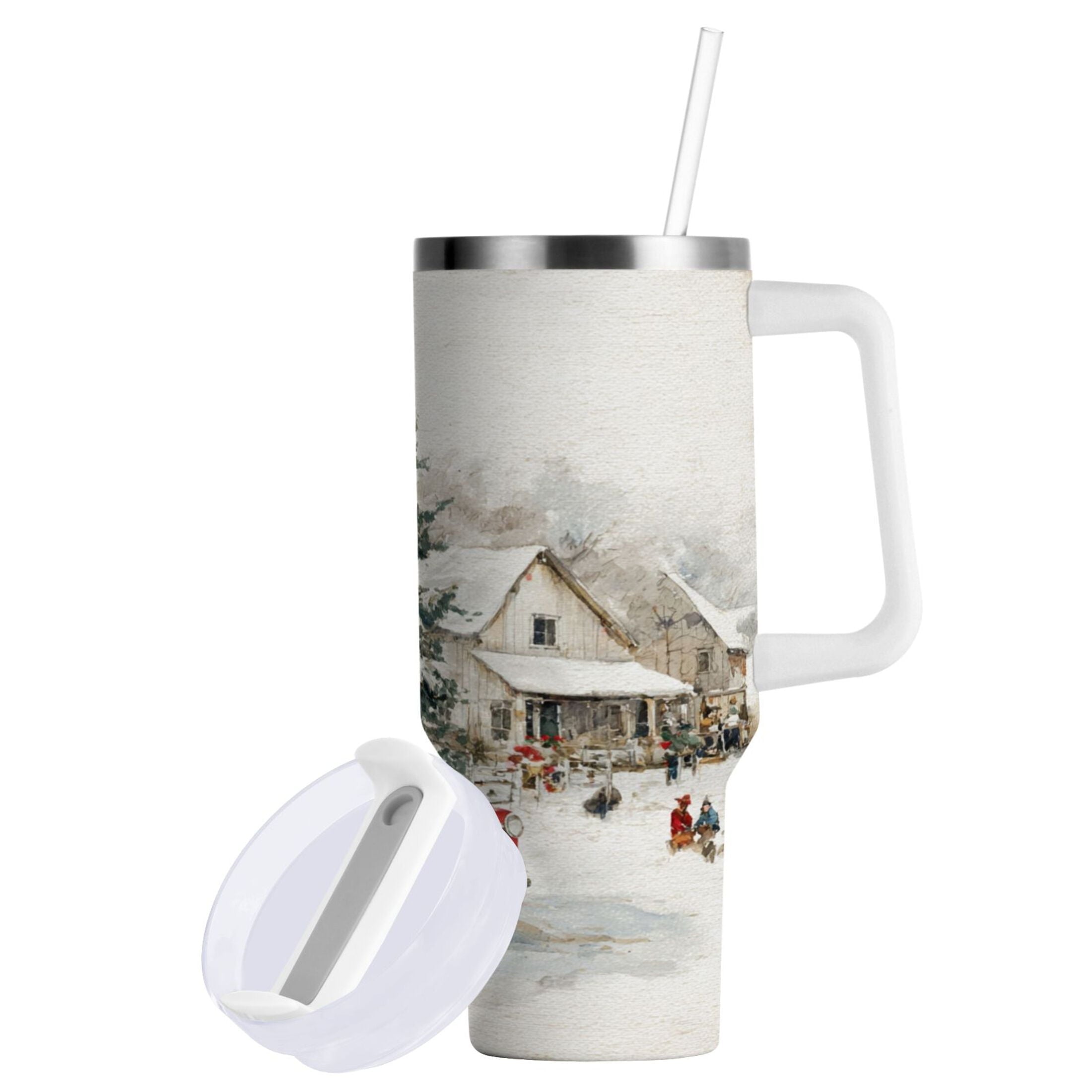 30 oz Insulated Stainless Steel Tumbler Double Wall Stainless Steel Tumbler with 2-Way Drinking Truck with Christmas Decorations - Choice 538