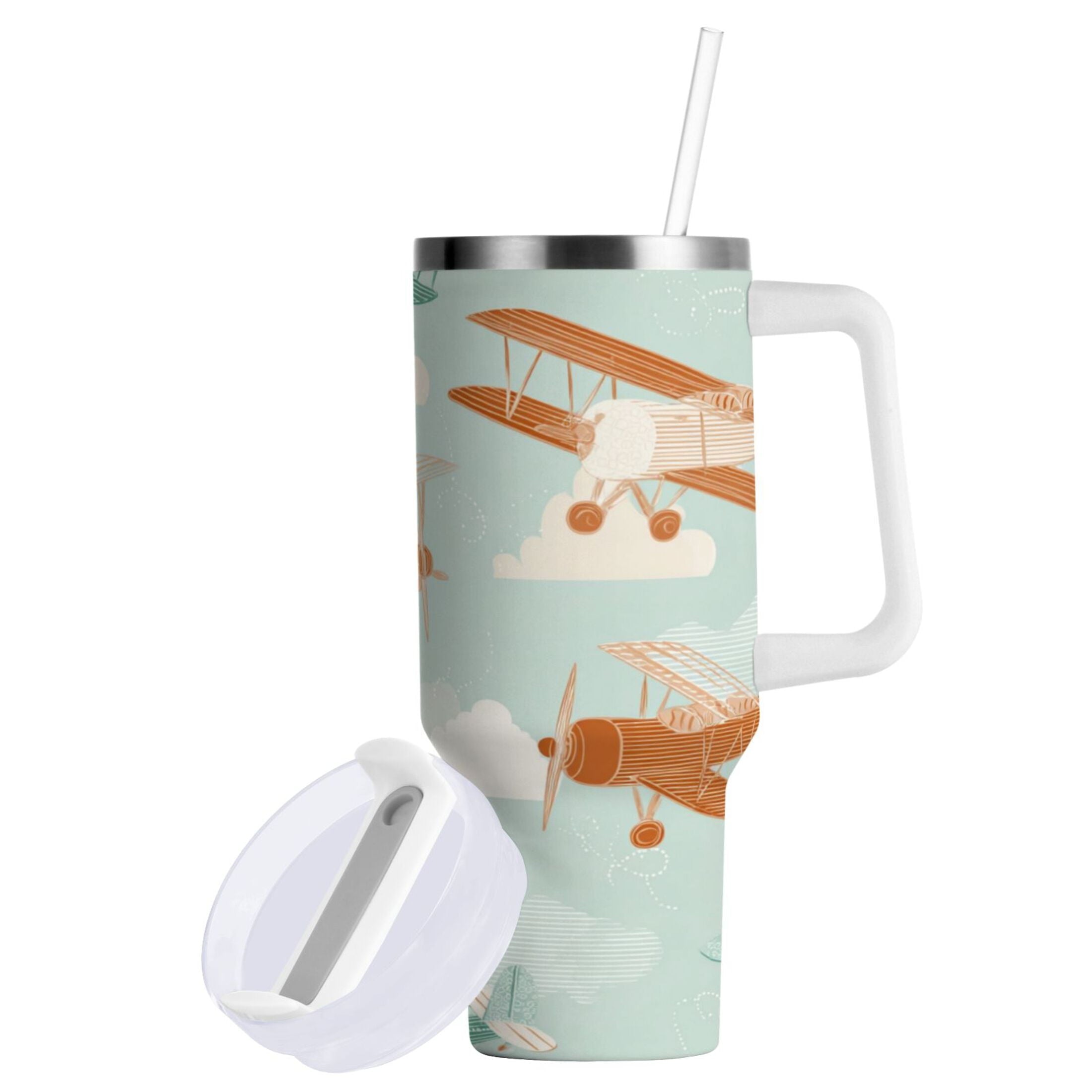 40 oz Insulated Stainless Steel Tumbler Double Wall Stainless Steel Tumbler with 2-Way Drinking Cute Airplanes - Choice 952
