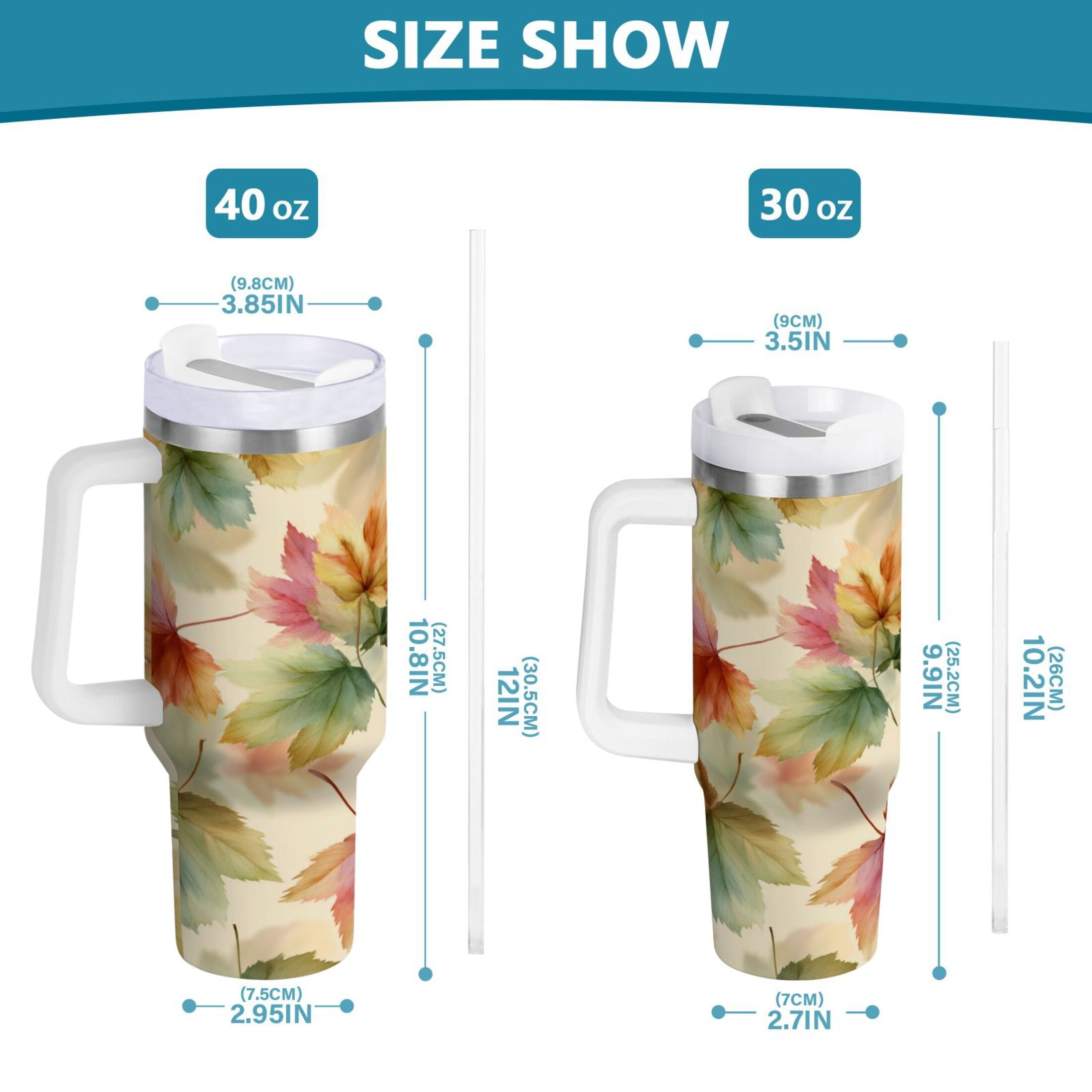 40 oz Insulated Stainless Steel Tumbler Double Wall Stainless Steel Tumbler with 2-Way Drinking Watercolor Maple Leaves Pattern - Choice 666