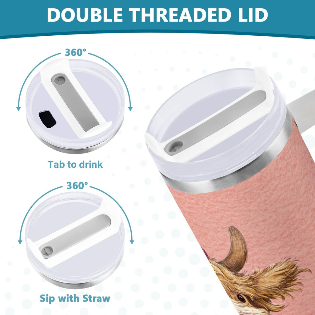 30 oz Insulated Stainless Steel Tumbler Double Wall Stainless Steel Tumbler with 2-Way Drinking Cow Wearing Scarf and Hat - Choice 220