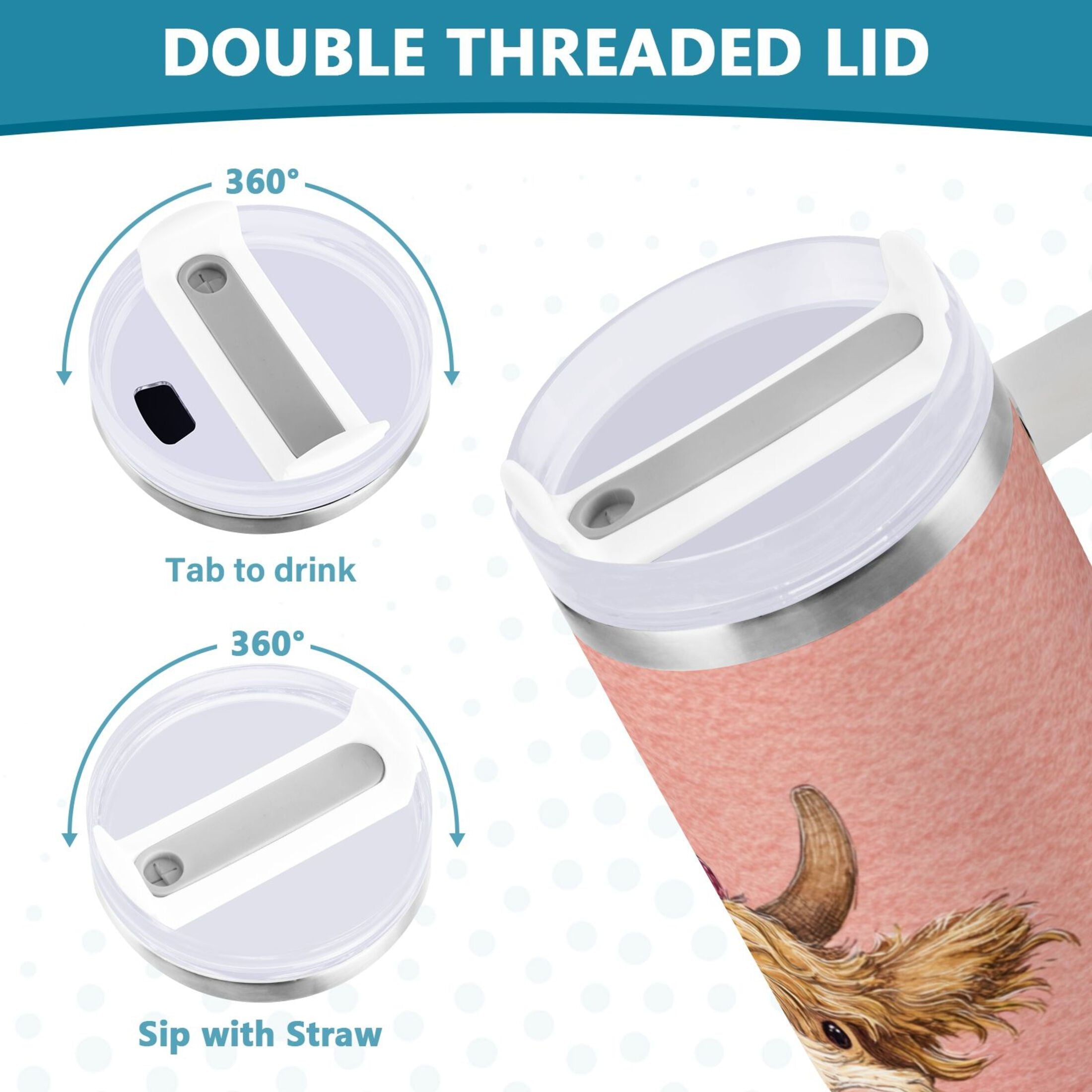30 oz Insulated Stainless Steel Tumbler Double Wall Stainless Steel Tumbler with 2-Way Drinking Cow Wearing Scarf and Hat - Choice 220