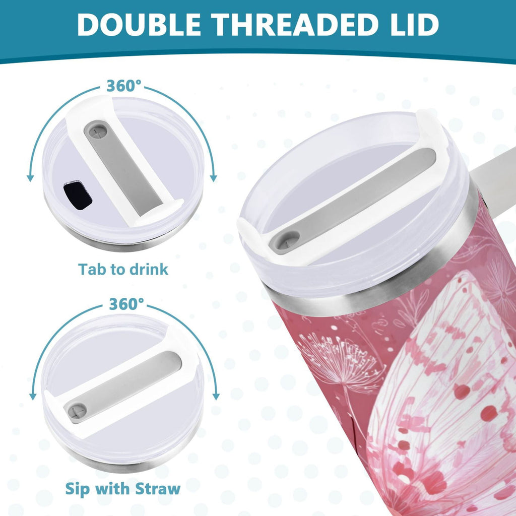 30 oz Insulated Stainless Steel Tumbler Double Wall Stainless Steel Tumbler with 2-Way Drinking Soft Pink Butterfly - Choice 928