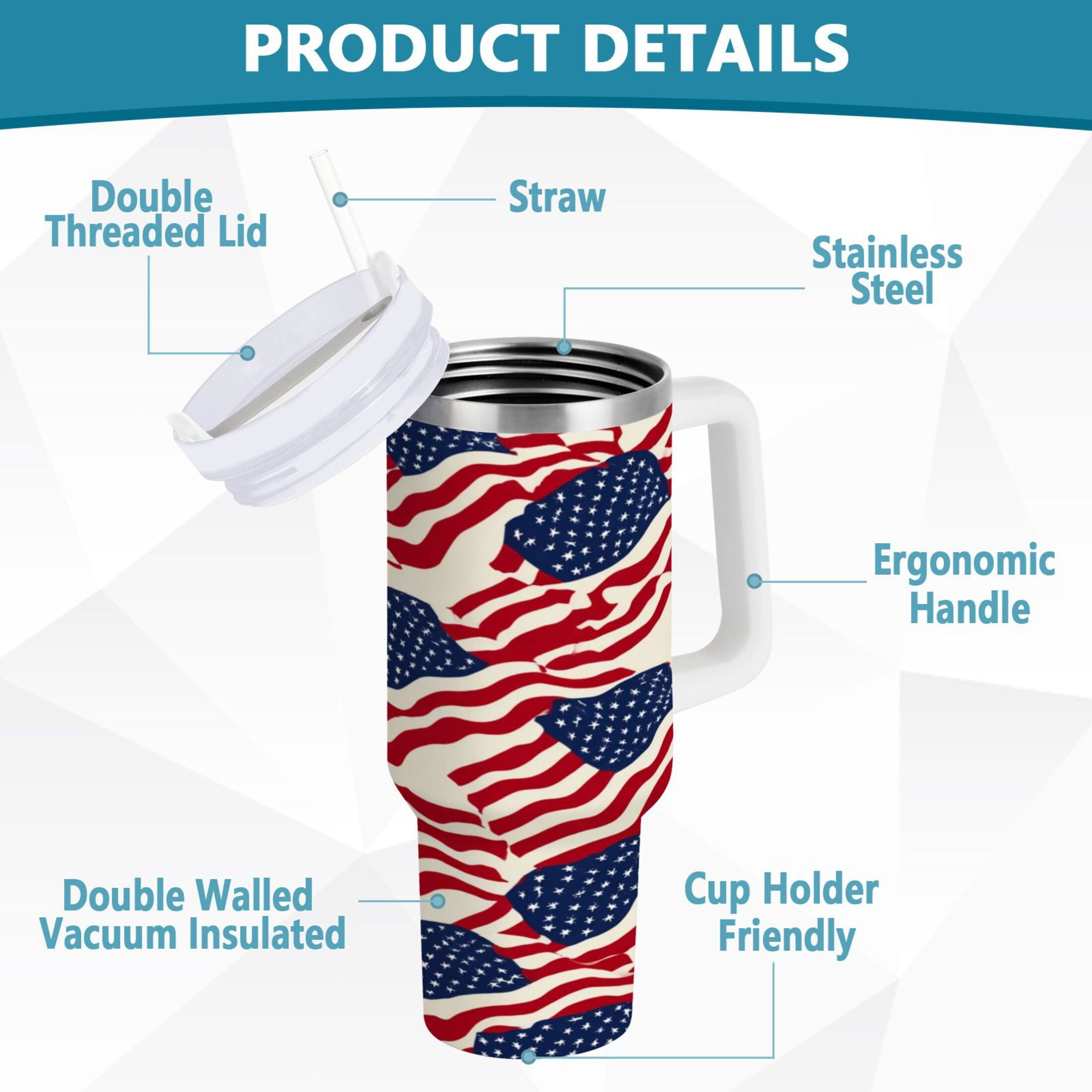 40 oz Insulated Stainless Steel Tumbler Double Wall Stainless Steel Tumbler with 2-Way Drinking Flags Abstract Design - Choice 319